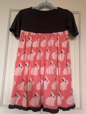 Kickee Pants Pink Bunny Print Short Sleeve Swing Dress size 5/6